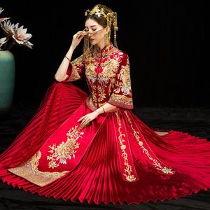 Exquise borduurwerk trouwjurk elegant cheongsam Chinese stijl huwelijkspak slanke bruid kostuum grote size vrouwen cadeau s xl etnische stoffen