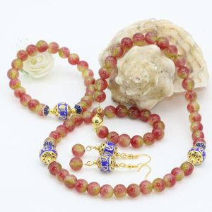Conjuntos De Joyas De Piedras Preciosas al por mayor-Collar de pendientes estilo mm Semi precio Calcedony Jades Beads Beads Pulsera Juego de mujeres Joyas de moda B2676