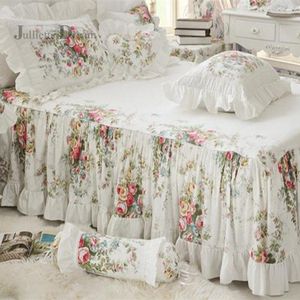 Bettrock Top Floral Print Ruffle BettSpread Qualität 100% Satin Baumwolle Abdeckblatt Handmade Andeckung Home Bettwäsche Verkauf