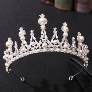 Golden White Crystal Pearl Wedding Evening Dress Crown Baroque European And American Rhinestone Jewelry Bridal Hair Clips & Barrettes