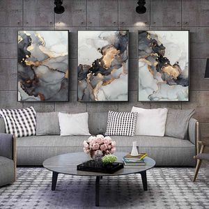 Nordic Grey Golden Fluid Art Marble Texture Abstract Wall Art Canvas Poster e stampa per la decorazione moderna del soggiorno di casa 210705