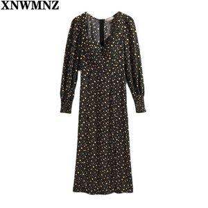 Vintage High Waist Spring Dress long Sleeve Split Party Women black yellow Floral beach Vestidos holiday robe 210520