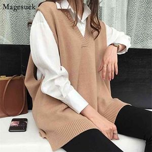 Herbst Winter V-ausschnitt Ärmellose Pullover Weste Frauen Übergroßen Warme Jumper Gestrickte Pollover Pull Femme 12239 210512