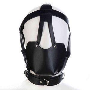 NXY SM Sex Erwachsene Spielzeug s Spiele Maske Mundknebel Schwarz Leder Harness-typ Kopfbedeckung Produkt Paare Flirt Spielzeug Sklave Bondage Bdsm1220