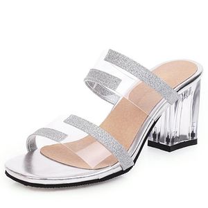 Slippers Thick-heeled Sandals And Women's High-heeled Shoes Transparent Bag Fashion Ladies Large