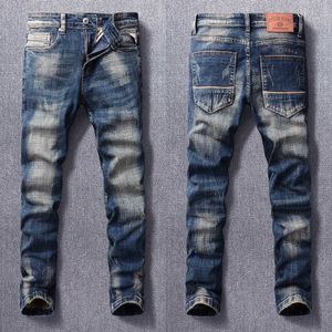 Mashion in stile italiano jeans jeans retrò blu scuro elastico slim fit strappato dai pantaloni di denim casual designer vintage 74mm