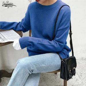 Täckta vinterkläder Kvinnor Enkel Solid Färg Loose Pullover Warm Långärmad Runda Neckens Tröjor 10608 210521