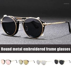 Zonnebril rond en metalen frame vintage hoge kwaliteit UV bescherming voor vrouwtjes LXH