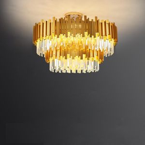 مصابيح السقف LED Postmodern 2 طبقة كريستال جولة الذهب الأسود Lamparas de Techo Lights.ming Light.Ipling Lamp for Foyer