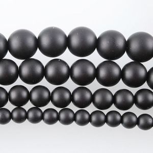 Wojiaer Natural Onyx Ball Ball Stone Black Frosted Beads فضفاضة لصنع المجوهرات 6 8 10 12mm 15 1/2 