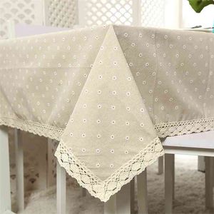 Printed Small Daisy Flower Tablecloth Linen Cloth Lace Rectangular Wedding Banquet Outdoor Home Manteles Cover 210626