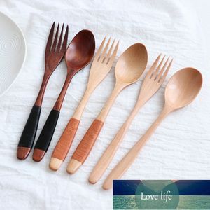 2Pcs Natural Wooden Spoons Fork Mini Wood Spoon Dessert Ice Cream Tea Coffee Soup Flatware Kitchen Tools