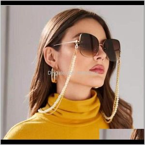 Kedjor Eyewear Fashion Aessory Drop Delivery 2021 glasögon Två lager Vit plastpärlad Metallkedja Guldfärg Platerade Sile Loops Sun