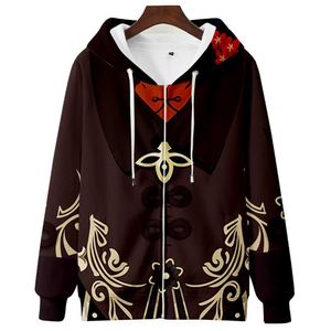 Genshin Impact Hip-Up Hoodies Hu Tao Cosplay 3D Толстовки Мужчины Женщина с капюшоном Новая тенденция повседневная уличная одежда мультфильм пуловеры Y0901