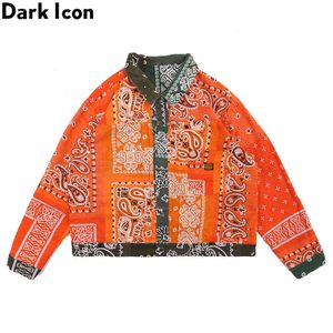 バンダナパッチワーク耐久のジャケット男性女性のターンダウンカラーメンズジャケット210603