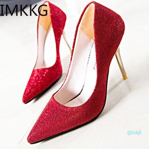 Klänningskor Bling Super High Heels Dance Club Kvinnor Sexig Glitter Pump Paillette Stiletto Luxury Party Shoe Bröllop Pumpar 0756