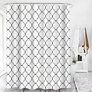 黒と白の幾何学的シャワーのカーテン家の浴室の装飾カーテンのフック付き防水生地