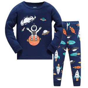 Jumping Metrów Jesień Zima Dziecięce Ubrania Moda Robot Druku Rakiety Dziecko Piżamy Cartoon Toddler Sleepwear Sets 210529