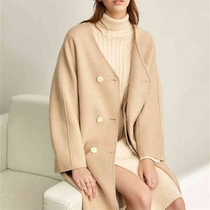 Woolen Coat Vinter Kvinnor Dubbelsidig Double-Sleeve Belted Mid Long Double 11920242 210527