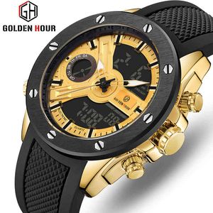 GOLDENHOUR Mens Orologi Top Luxury Brand Uomo Sport Orologio al quarzo Uomo Silicone LED Orologio digitale Relogio Masculino Reloj Hombre 210517