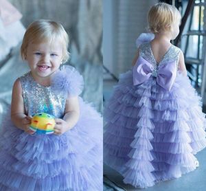 Cute Lavender Sparkly Sequined Ball Flower Girl Dresses Princess Formal Dress Communication Wedding Gown