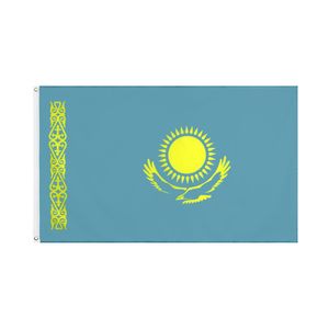 Kasachstan-Flagge, 150 x 90 cm, Großhandel, hochwertiger bedruckter Polyesterstoff, Land-Nationalflaggen, Banner, fliegende und hängende