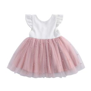 2021 Baby Letnia Odzież Maluch Dzieci Dzieci Dziewczyna Princess Bowknot Tutu Dress Party Wedding Beadings Pageant Dresses 6m-5T Q0716