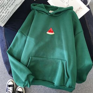 Hoodie Женщины Осень и Зимний Корейский Стиль Простой Повседневная Арбузон Печать Шаблон Маленькие Свежие Женщины Негабаритные Толстовки Женщины Y0820