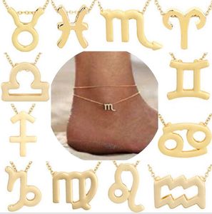 12 созвездий Anklets Zodiac Знак Гороскоп Подвесной Ювелирные Изделия Астрология День Рождения Подарок с сообщением для женщин