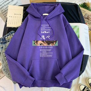 Anime Haikyuu Shoyo Hinata Hoodie Moda Drukuje Odzież męski Retro Harajuku Dresy męskie Oversized Kapturem Bluza Y0804