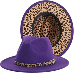 Two Tone Fedoras Jazz Hats Cowboy Hats for Women and Men Leopard Bottom Wool Felt Party Church Dresses Hat Wholesale