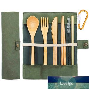 Utensili da viaggio in bambù Set di posate in bambù sostenibili Coltello riutilizzabile, forchetta, cucchiaio, cannucce biodegradabili Bacchette Zero Waste Wrap Design esperto di prezzi di fabbrica