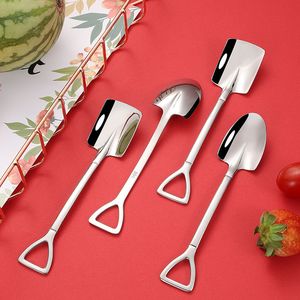 Stainless Steel Spoon Mini Shovel Shape Coffee Ice Cream Desserts Scoop Fruits Watermelon Square Cusp Head Ladle WLL752