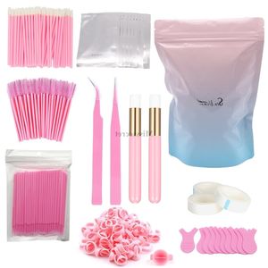 Eyelash Extension Tillbehör Kit Rostfritt Stål Pincett Ögonfransar Borstar Under Ögon Gel Pads Mascara Wands Läppborste Micro Applicators Lim