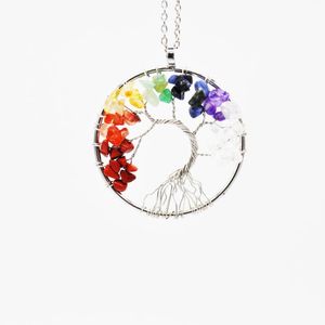 Collane con ciondolo Guarigione 7 Chakra Albero della vita Collana con perline di cristallo in pietra naturale avvolta in filo metallico per donna Uomo Ragazza Ragazzo Gioielli