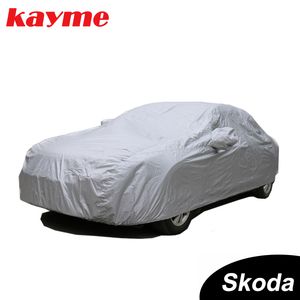 Kayme full bil täcker dammtät utomhus inomhus UV snöbeständig solskydd Polyester täcker universal för SKODA