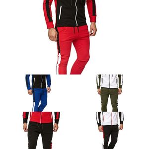 Partihandel Fashion Stripe Färg Mäns Hooded Sports TrackSuit 2 Piece Set Men Kläder Mens Tracksuits 2020 Män Outfit Set X0610