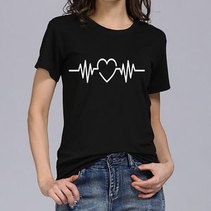 T-shirt femminile 2021 Tshirt stampato in linea di vita del battito cardiaco Donne casual camicie divertenti magliette femmini