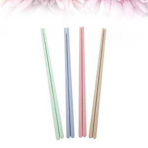 Chopsticks 4 Pairs Household Wheat Straw Non-slip Eco-friendly Mould Proof For Home (Four Colors Green, Blue, Pink, Beige)