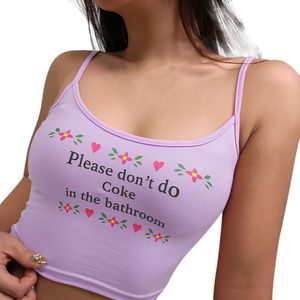 Crop top mulheres sexy tanque casual por favor não faça / coca no banheiro letra impressão colete halter camisole roupas x0507