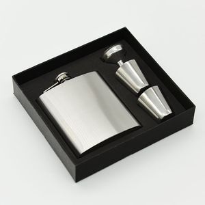 7oz Edelstahl-Flachmann-Set mit zwei Tassen, tragbar, für den Außenbereich, Whiskey-Wasserkocher, Weintopf, Alkoholflaschen, Box-Verpackung