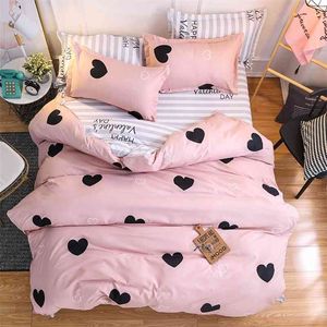 Klassisches rosa Love-Style-Home-Bettwäsche-Set, Bettbezug, Kissenbezug, flaches Bettlaken, Queen-Size-Bett, Einzelbettgröße 210706