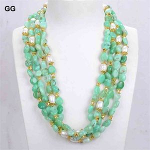 Biżuteria Guaiguai Naturalne Strands Green Chrysopraze Real Gems Hulturous White Rice Pearl Naszyjnik