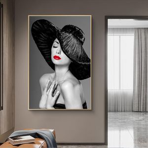 Donna Sexy Con Labbra Rosse Arte Della Parete Stampa Su Tela Astratta Poster Pittura Decorazione Immagine Nordic Modern Living Room Decor