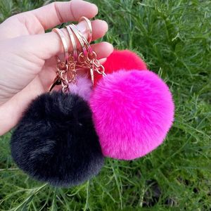 Real Rabbit Fur Ball Keychain Party Multi Color Soft Pom Poms Bag Earrings Plush Car Holder Pendant Gold Metal Chains Keyring Accessories