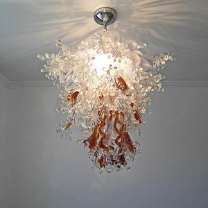 Luxuriöse Blumen-Pendelleuchte, Dekorationen, Beleuchtungskörper, Bernsteinweiß, für den Innenbereich, eleganter LED-Kronleuchter aus mundgeblasenem Glas für Wohnzimmer, Esszimmer, Schlafzimmer, individuell, 60 x 70 cm