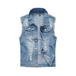 Mens Spring Denim Vests Fashion Trend Ripped Sleeveless Jeans Coat Designer Male Waistcoats Tank Jacket Plue Size Outerwear