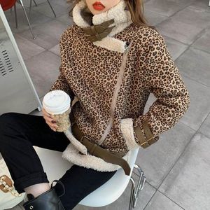 Damenjacken Lucyever Leopard Lamm Kaschmir Jacke Frauen 2021 Winter Dicke Warme Plüsch Biker Mantel Frau Koreanische Zipper Turndown Kragen Über