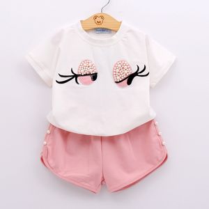 Summer Fashion Girls Clothes Sets Cartoon T-shirt + Shorts Two-Piece Baby Clothing For Children Suit 210515