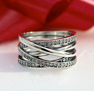 100% 925 Sterling Silver Entwined Ring with Cz Stones Fit Pandora Style Jewelry Fashion Wedding Ring